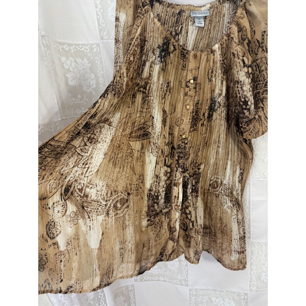 Brown Earth Tone Boho Western Whimsy Button Front Flowy Blouse Size 3X - Picture 4 of 16